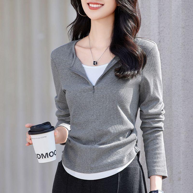 Женская футболка с имитацией двухслойного дизайна, с длинным рукавом, для осени