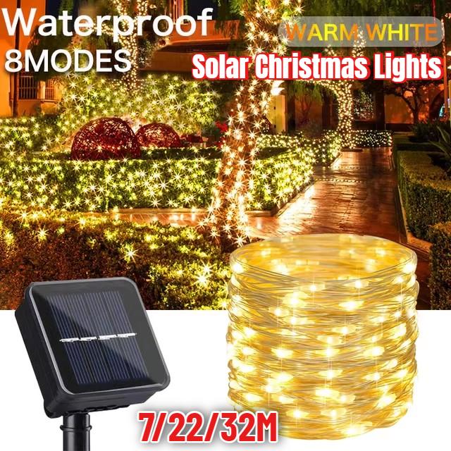 LED Outdoor Solar Lamp String Lights Timing Fairy Holiday Christmas Party Garland Solar Garden Waterproof Decorative Lights