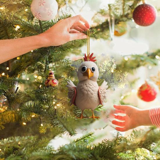 Рождественская елка, украшение в форме курицы, реалистичный внешний вид, мультяшный подвесной кулон, кольцо для ключей от автомобиля, украшение, подарок