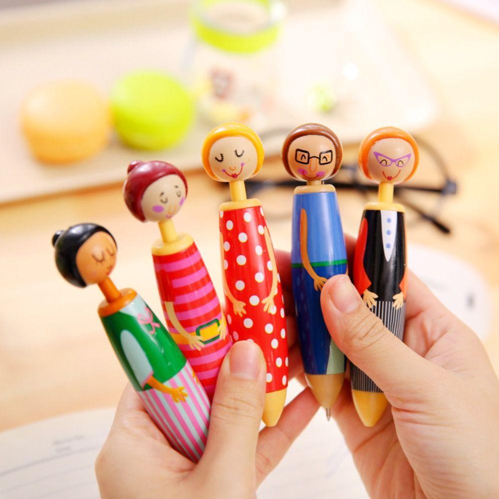 5Pcs/bag Plastic Ballpoint Pen Cartoon Doll Pen New Neutral Pen