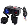 Waterproof Motorcycle 12V Auto Socket Lighter 5V 2.1A Dual USB Phone Charger Power Adapter with Voltmeter Mount On Handlebar for Phones and More