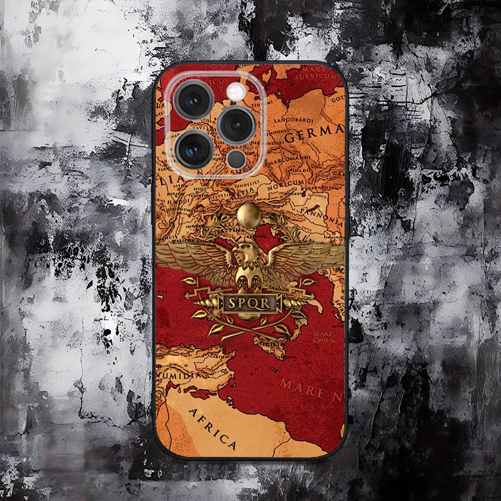 Roman Empire SPQR Phone Case For iPhone 16,15,14,13,12,11,Pro,Max,Plus,X,XS,SE,E,Mini,Soft Silicone Black Case