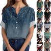 Женская хлопково-льняная футболка с круглым вырезом, коротким рукавом и пуговицами, футболка с принтом