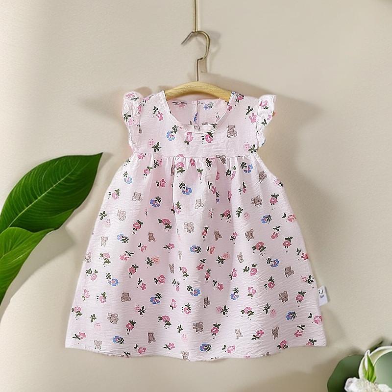 Girl Summer Dress Cotton Blend Floral Princess A Line Outfit For Toddler Girls