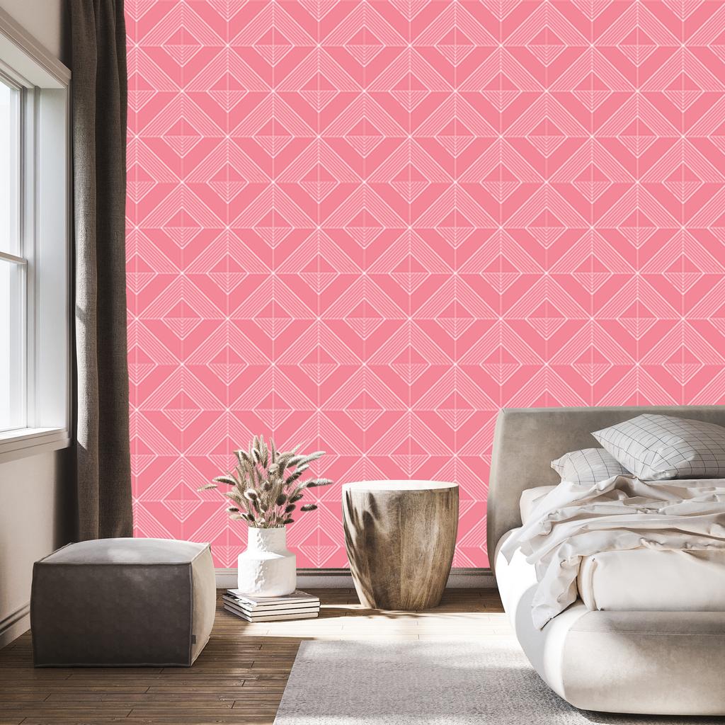 Geometric Coral Diamonds Wallpaper, Clear Detail 50x1000