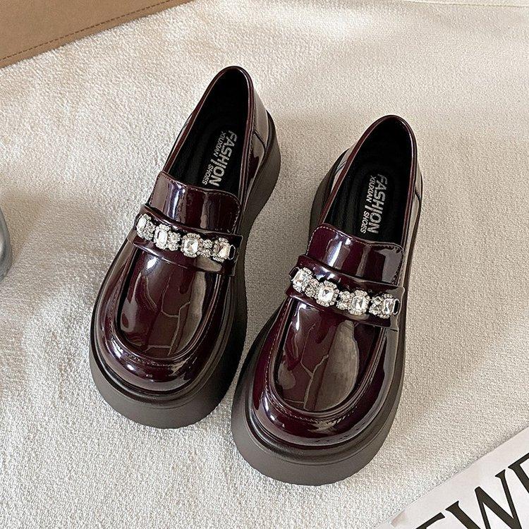 [Ushilai] Platform-soled Rhinestone Loafers Women's 2025 French Retro Fashion Casual Versatile Mary Jane Shoes