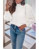 Azura Exchange White Textured Smocked Mock Neck Puff Sleeve Blouse