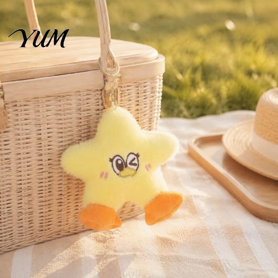 Skin Friendly Polyester Duck Toy Star Plush Keychain, Soft Stuffed Animal Pendant with Embroidered Face, Unique Gift for Birthday Cute Cartoon