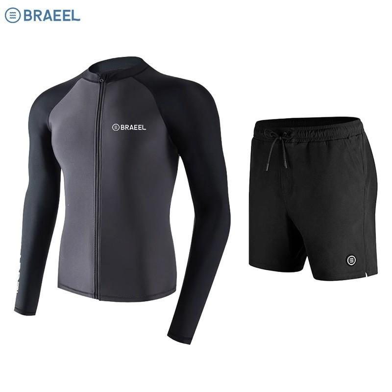 Mens UV Protection Rash Guard Set Long Sleeve Swimwear Snorkeling Surfing Diving Water Sports