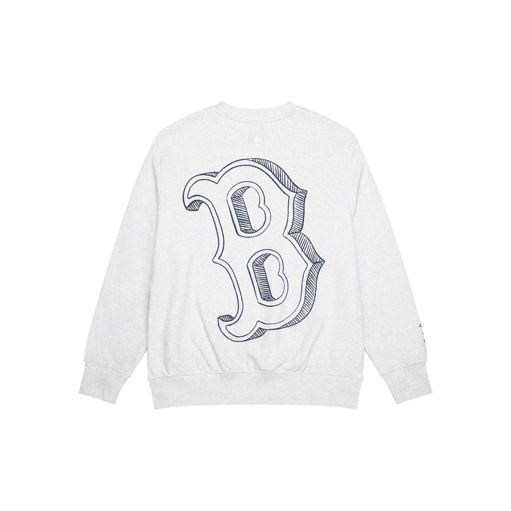 Модная свободная толстовка с круглым вырезом и логотипом-буквой MLB Boston Red Sox, унисекс, серая, 3AMTB0434-43MGL