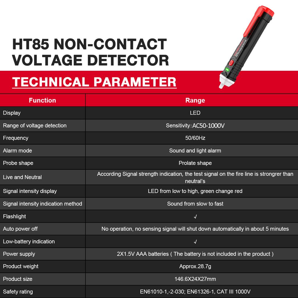 HABOTEST HT85 Бесконтактный тестер напряжения переменного тока Ручка со светодиодным фонариком AC50-1000V