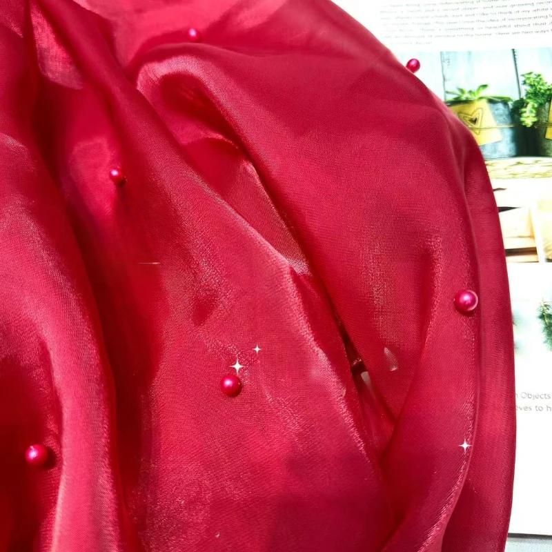 1 Yard Pearl Organza Fabric for Needlework Dress Children Skirts Wedding Diy Sewing Gauze Cloth Glossy Thin Smooth