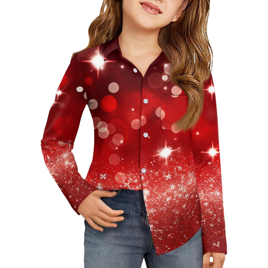 Рубашка на пуговицах для девочек - Блузка-платье с длинным рукавом