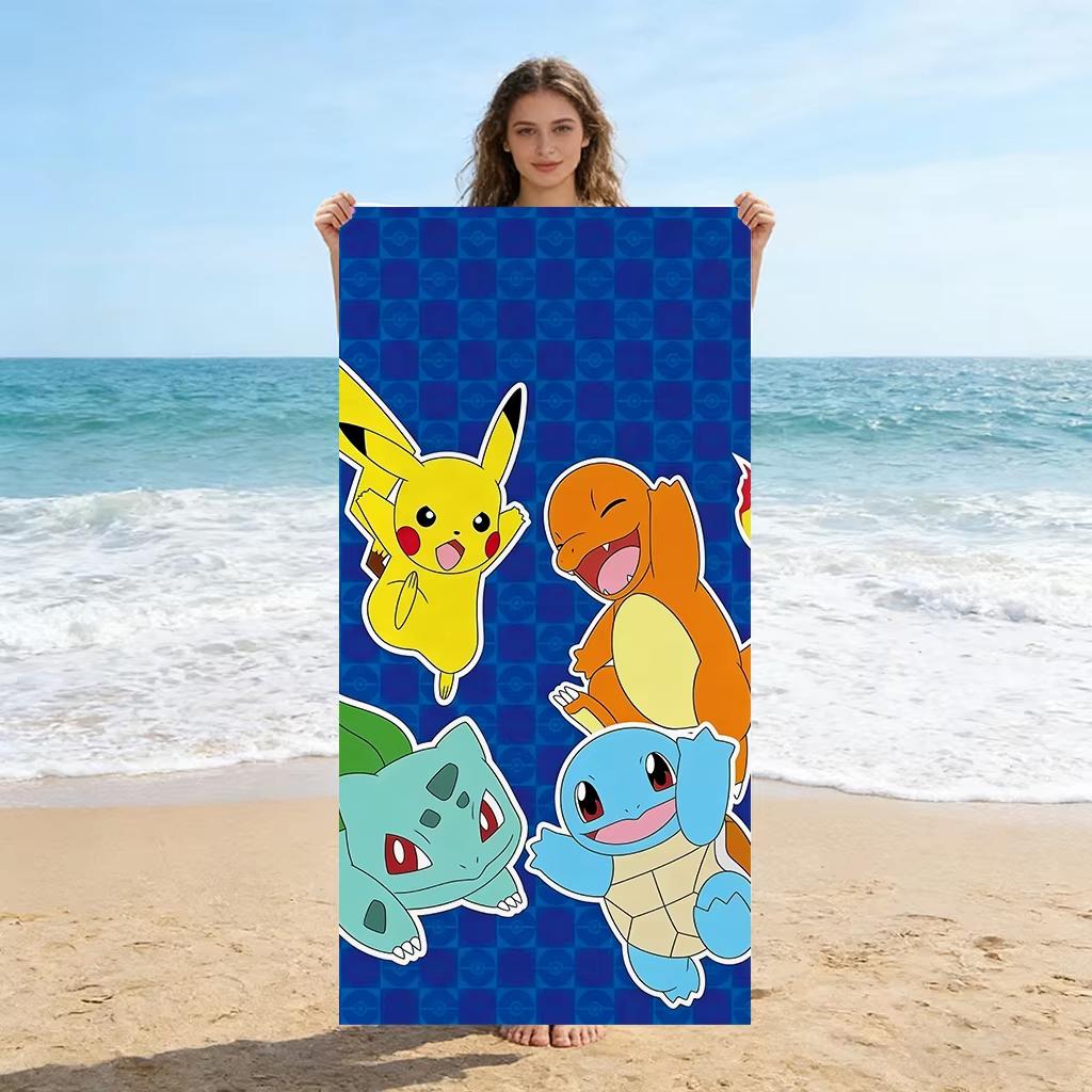 Модное пляжное полотенце с принтом Pokemon, Мягкое, из микрофибры, Легкое, Быстросохнущее, Большого размера для путешествий, кемпинга, Полотенце с Пикачу и декором для детей