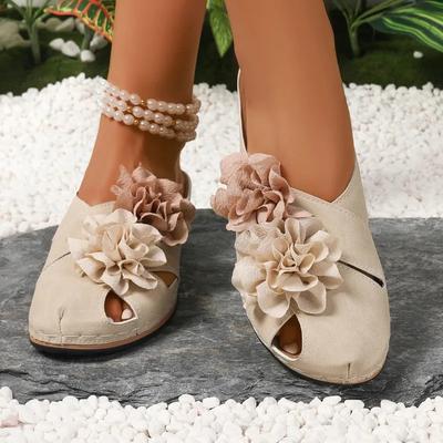 Модная женская обувь 2025 Бренд Закрытый носок Женские тапочки Модные цветочные Уличные Повседневные Летние Большой размер Удобные тапочки на танкетке