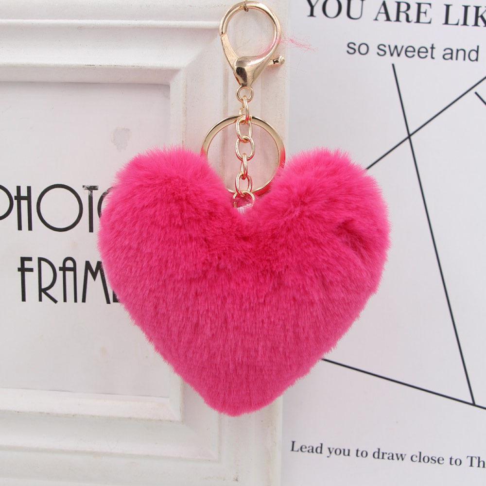 "Charming Heart-Shaped Rabbit Fur Keychain - Fashionable Fluffy Accessory for Ladies' Bags"