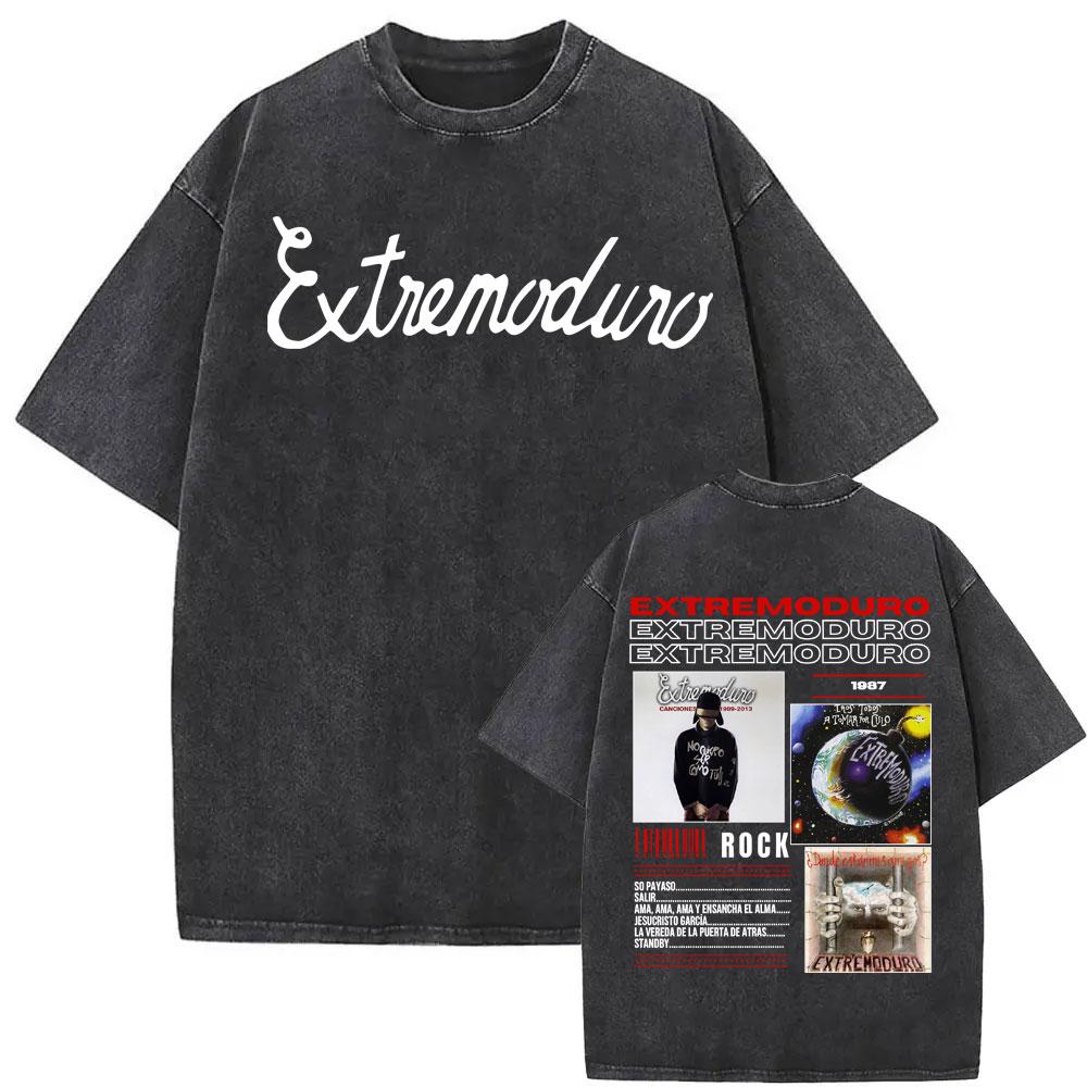 Rock Band EXTREMODURO Tour Vintage Washed Tshirt Men Fashion Hip Hop Street T Shirt Male Gothic Retro Oversized T Shirts