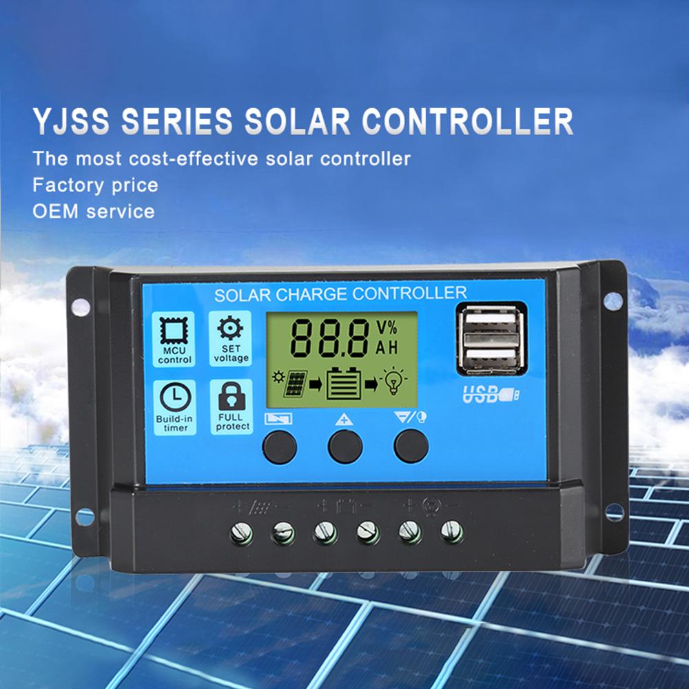 30A Solar Charge Controller Automatic Identification PWM Parameters Adjustable LCD Display Solar Controller Dual USB Port with Optical Delay Mode