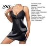 Elegant Nightwear Women Women's Satin Nightgown, Sexy V Neck Chemise Full Nightdress with Suspenders Slip Sleepwear, Sleeveless Sheer Lace Mini
