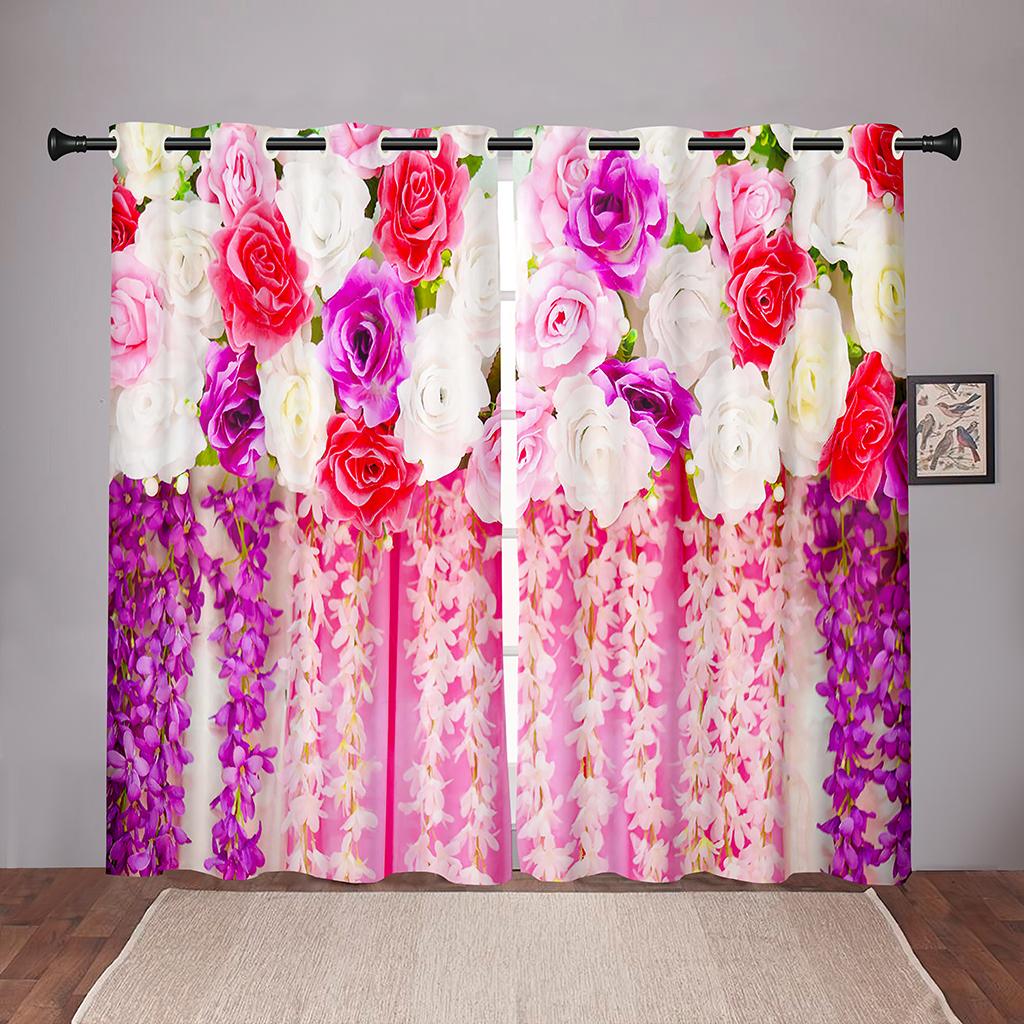 Thick 90% Shading Colorful Flawer Floral Girl Blackout Window Curtains For Kids Bedroom Living Room Bathroom Kicthen Door Home