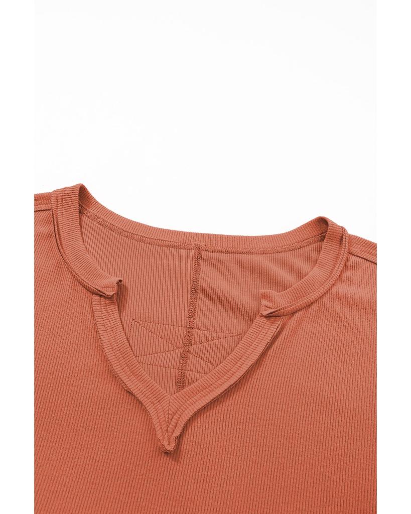 Azura Exchange Gold Flame Plus Size Exposed Seam V Neck Long Sleeve Top