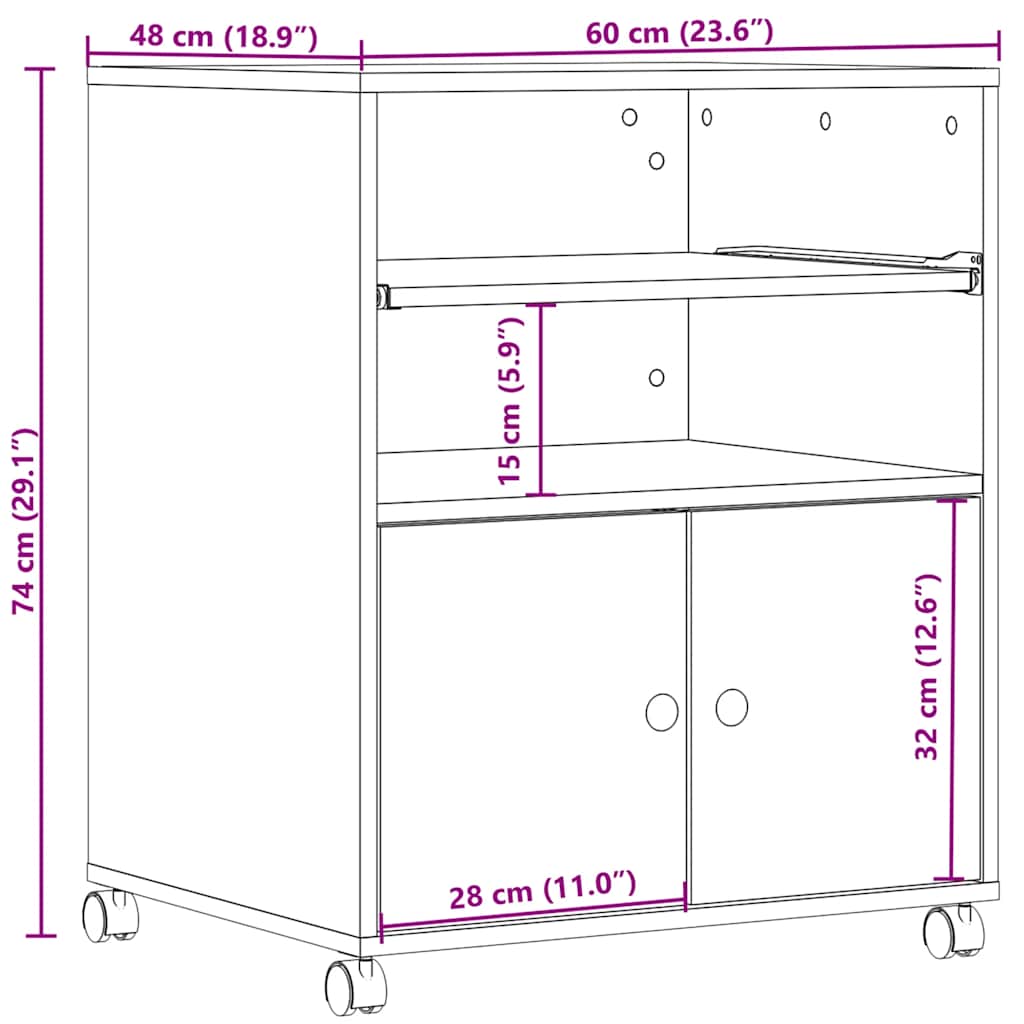 Printer Stand with Casters White 60 x 48 x 74 cm