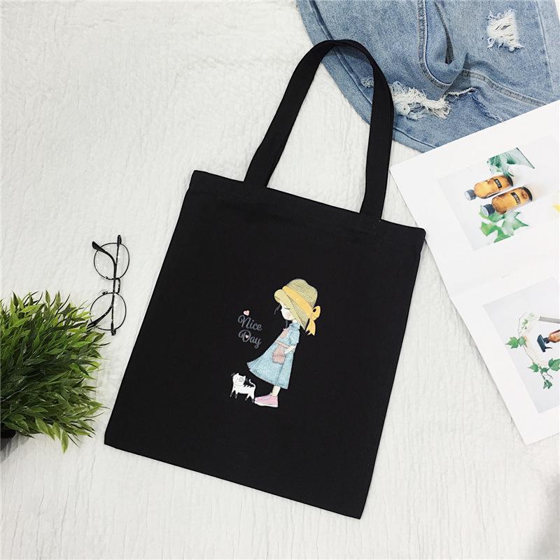Cartoon Canvas Bag Women's Shoulder New Student Literary Printed Cloth Bag Handbag Simple Large-capacity Shopping Bag