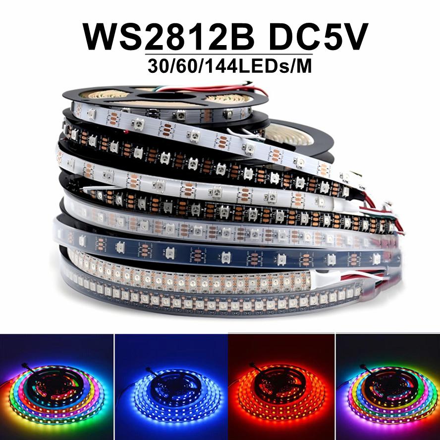 WS2812B Smart RGB LED Strip Light DC5V Individually Addressable Black White PCB IP65 IP68 Waterproof