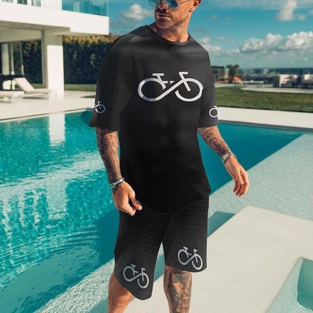 2023 летние модные свободные повседневные шорты с короткими рукавами и принтом ЭКГ, дышащие, быстросохнущие уличные простые спортивные мужские костюмы XS-6XL