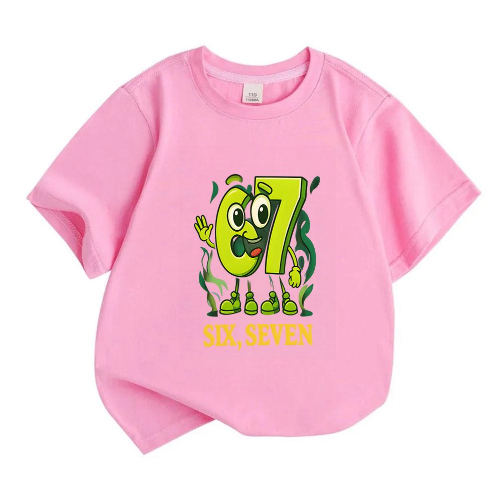 Kids Boys Girls 100% Cotton Crew Neck Short Sleeve T-Shirt, Cute 67 Cartoon Character Graphic Casual Funny Tee for Toddlers Children Daily Wear