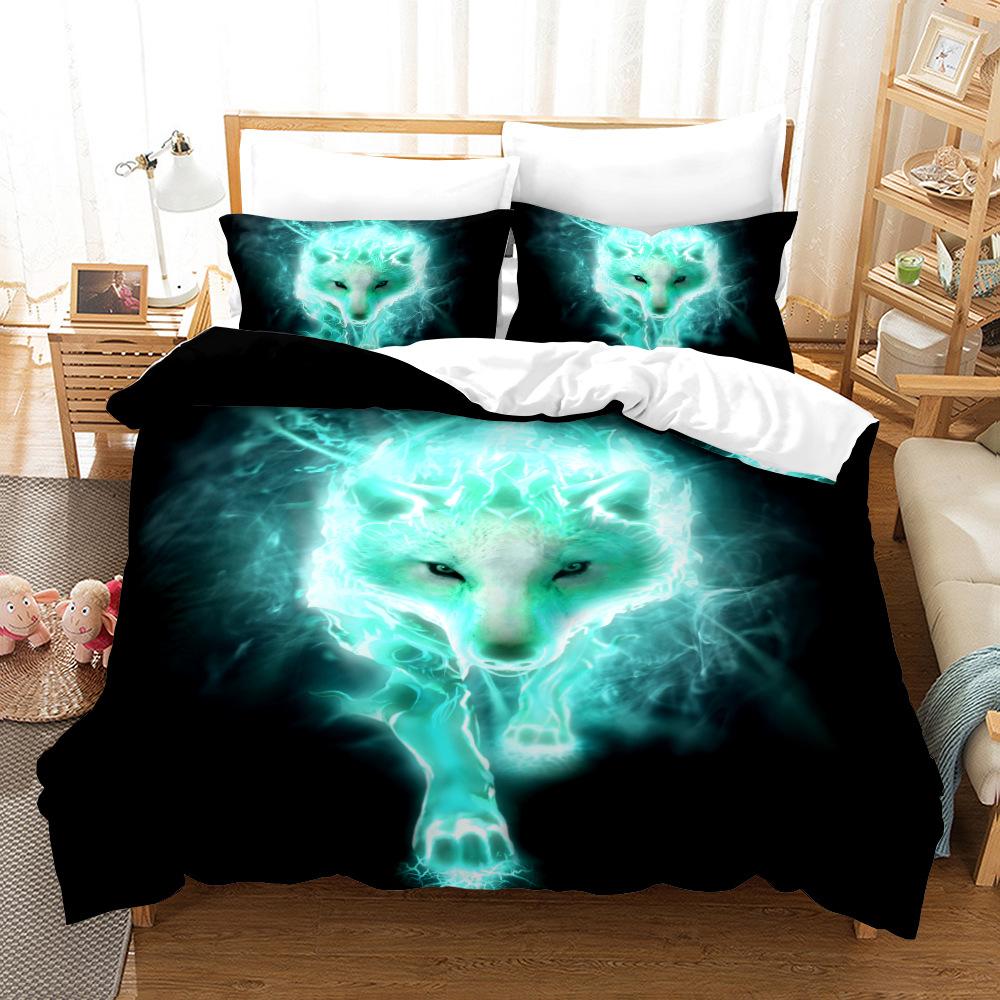 Пододеяльник с 3D рисунком волка, комплект постельного белья, пододеяльник, наволочка, 2 или 3 двуспальные кровати, односпальная кровать, полный размер, мягкая моющаяся молния, украшение для дома