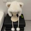 Зимние пушистые меховые шапки для женщин с медвежьими ушками, помпоном, пуловер, шапка для улицы, ветрозащитная, теплая, плюшевая, с защитой ушей и шеи, флисовая шапка-бомбер