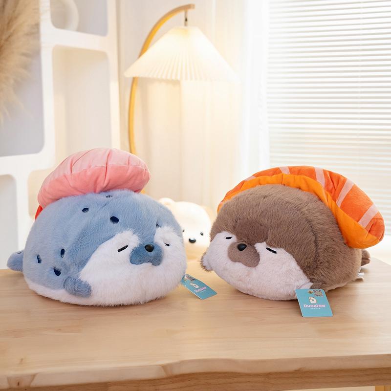 40cm Cute Sushi Seal Plush Toy Lifelike Stuffed Marine Sea Otter Soft Doll Creative Sleeping Pillow Cushion Birthday Gift