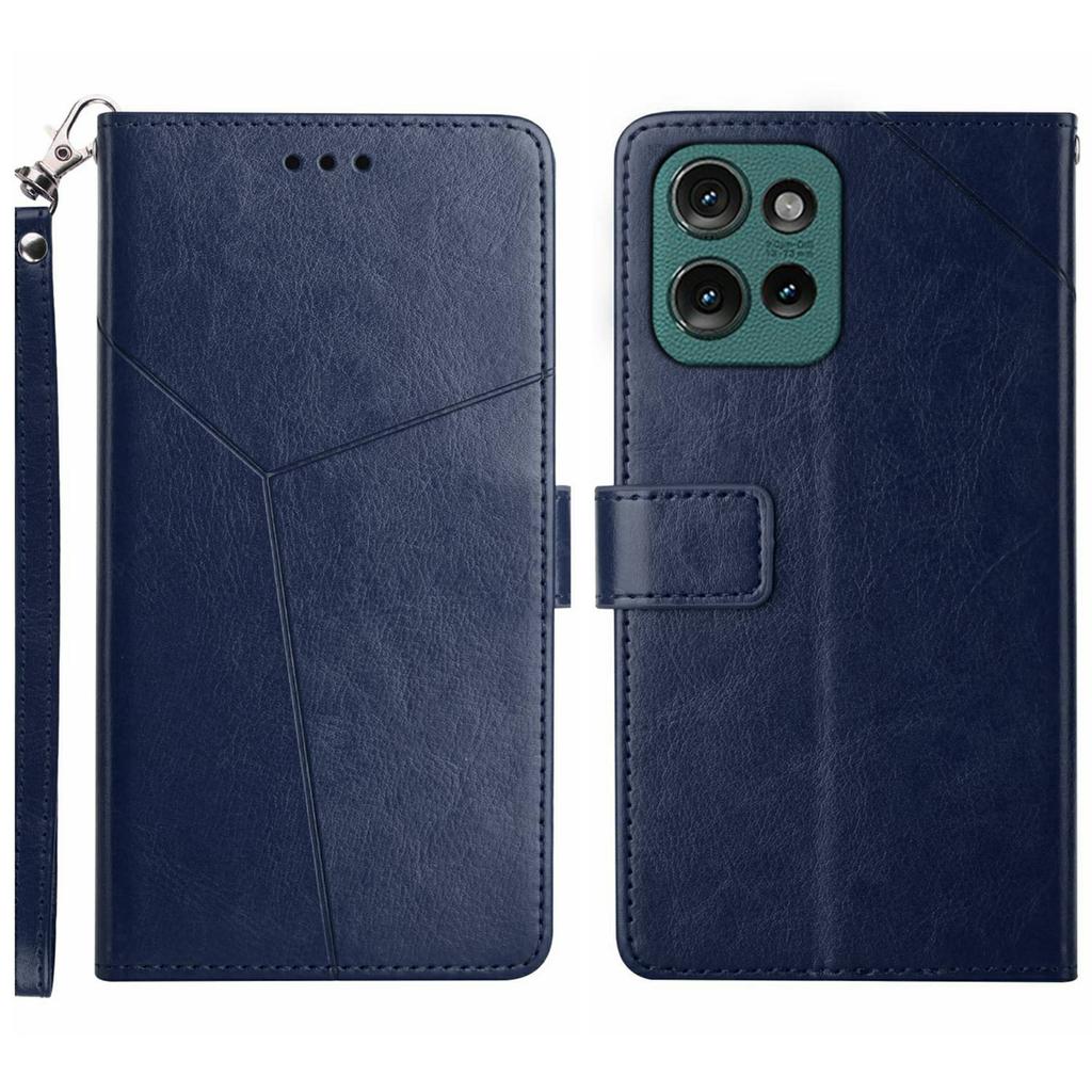 Для Motorola Moto G Play (2025) 4G/G Мощность (2025) Чехол с ремешком на запястье, тиснение в виде Y-образных линий, кожаный чехол для телефона