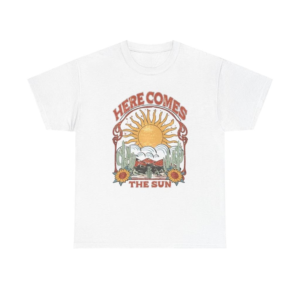 Heres Comes The Sun Graphic T Shirt Vintage Unisex Heavy Cotton Tee