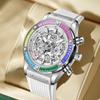 Luxury Automatic Watches Mens Spor Silicone Strap Waterproof Clock Fashion Rainbow Iced Diamond Mechanical Skeleton Wristwatch Reloj
