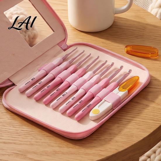 Crocheting Tools for Projects Pink Ergonomic Needles Kit Set Crochet Hooks with Soft Grip Handles Alumina Needle Includes Scissors & Storage