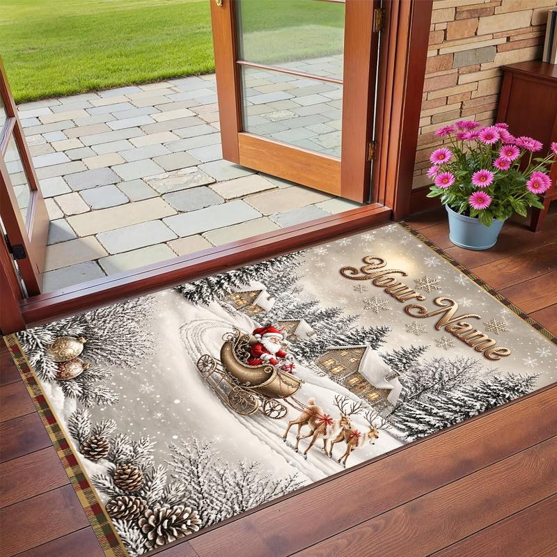 Christmas Custom Name Printed Square Area Rug Soft Non Slip Floor Carpet For Bedroom Holiday Gift