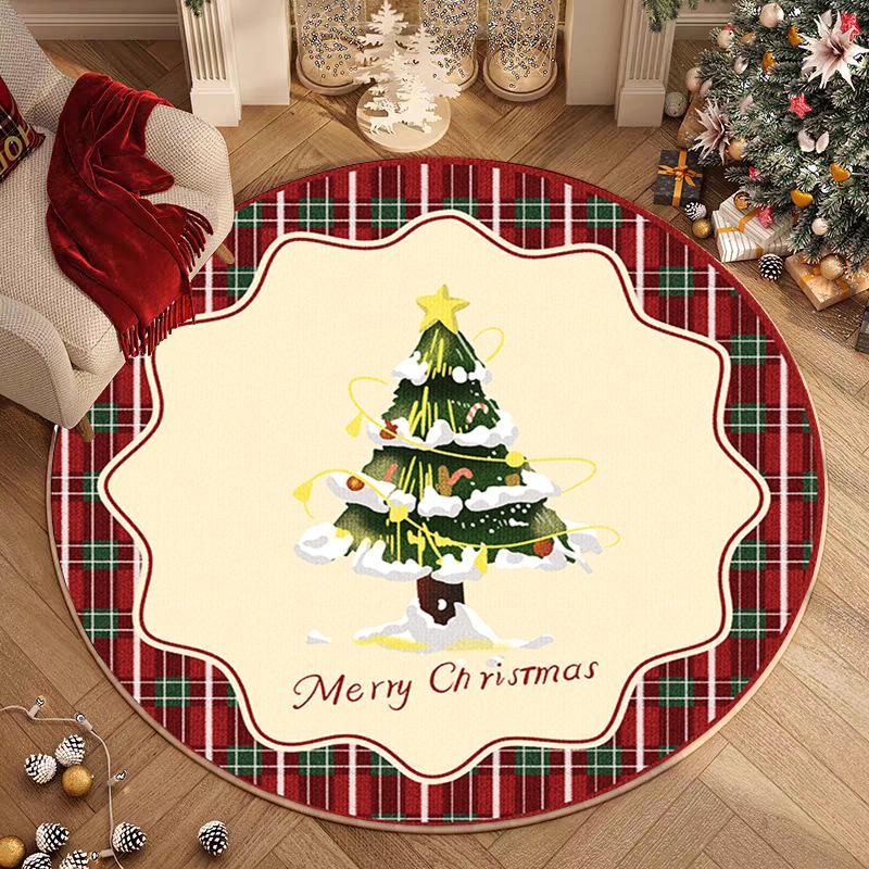 Christmas Collection Round Rug Water-Absorbent & Non-Slip Bedside Mat for Bedroom Living Room Sofa Rug Home Decor