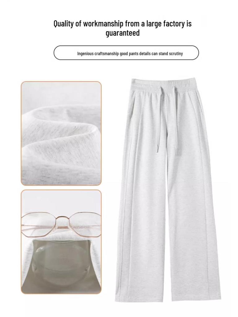 Женские серые широкие спортивные штаны: Весна и Осень 2024 Повседневный Свободный Крой