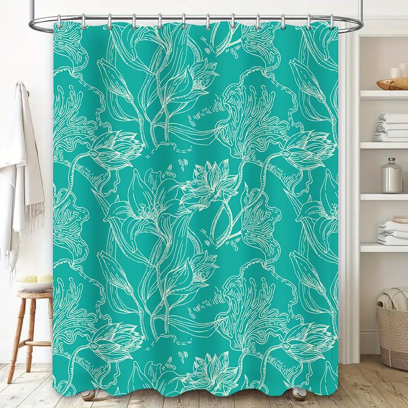 Vintage Style Floral Printed Shower Curtain Made Of Polyester Waterproof Material For Bathroom Decoration Green Color 180X240Cm