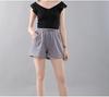 Washed Cotton Solid Color Women's Loose Wide-Leg Elastic Waist Casual Shorts