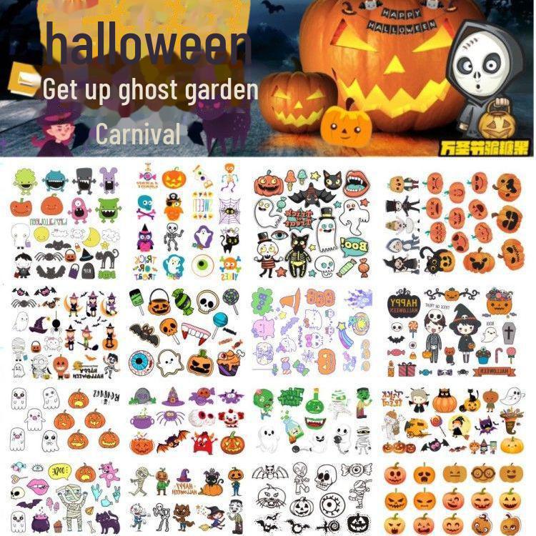 Детские наклейки-татуировки с героями мультфильмов на Хэллоуин — милые тыквы, привидения, черепа, водонепроницаемые и прочные
