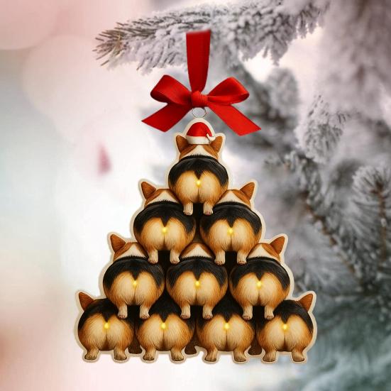 Corgi Butt Christmas Ornament 2D Acrylic Funny Dog Butt Stacking Xmas Tree Shaped Pendants for Tree Car Home Hanging Decor