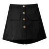 High-Waist Slimming Black Booty Shorts with Button Design