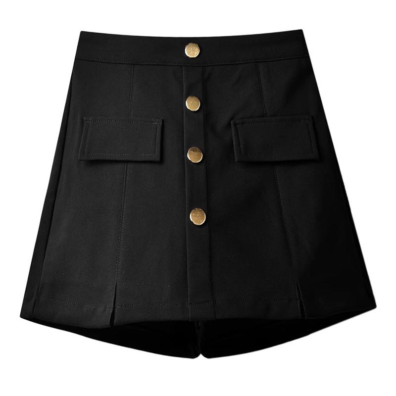High-Waist Slimming Black Booty Shorts with Button Design