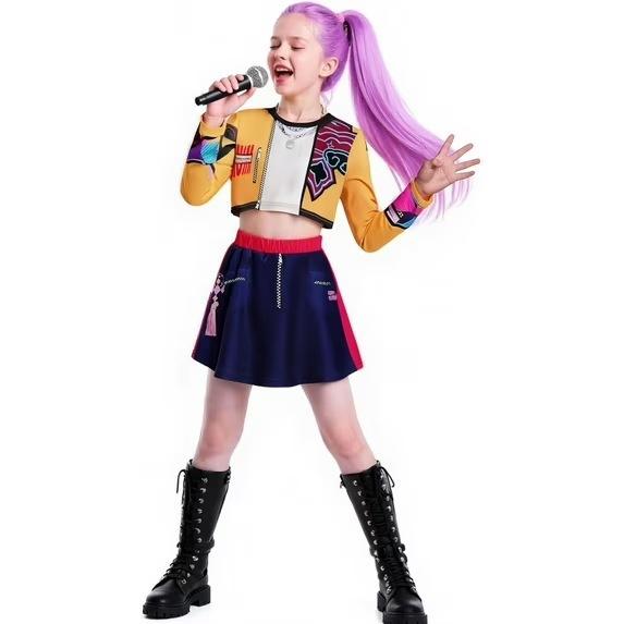 K-Pop Охотники на демонов Зои Руми Мира Комплект костюма Huntrix Золотой Косплей Девушки 3D Печать Сценическая одежда Униформа Наряды для ролевых игр