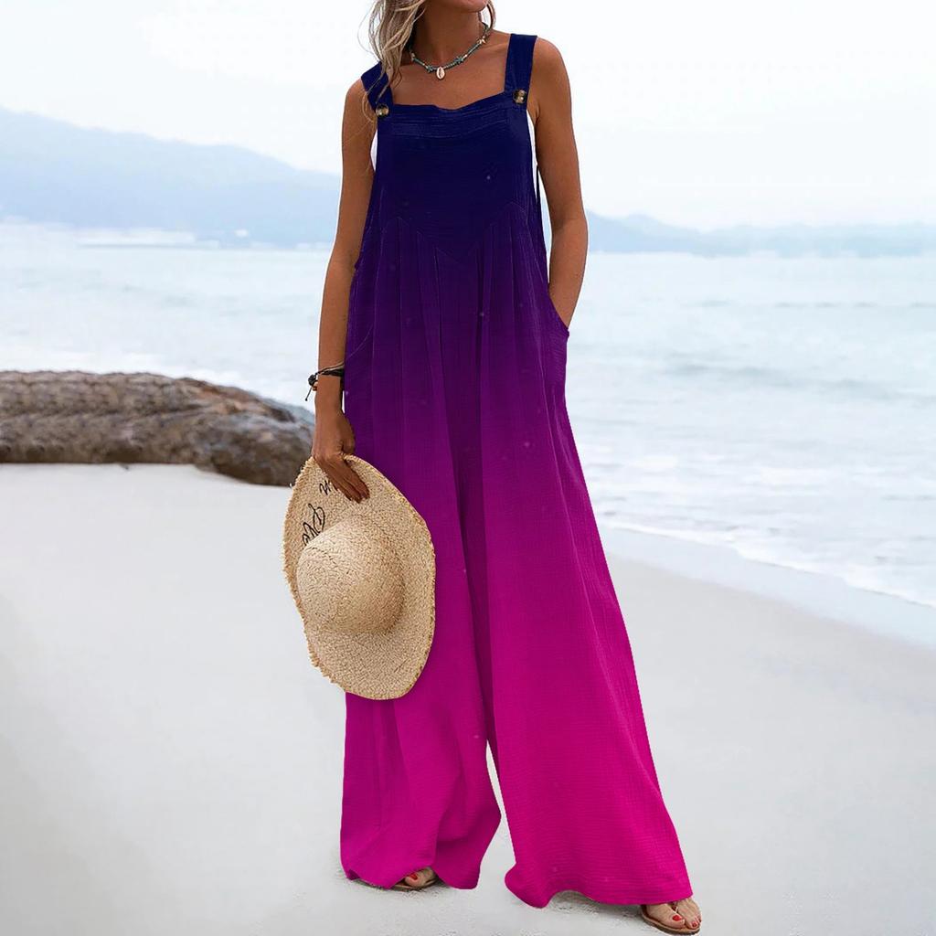 Женские комбинезоны, повседневные комбинезоны с широкими штанинами и принтом, комбинезоны без рукавов с карманами, наряды