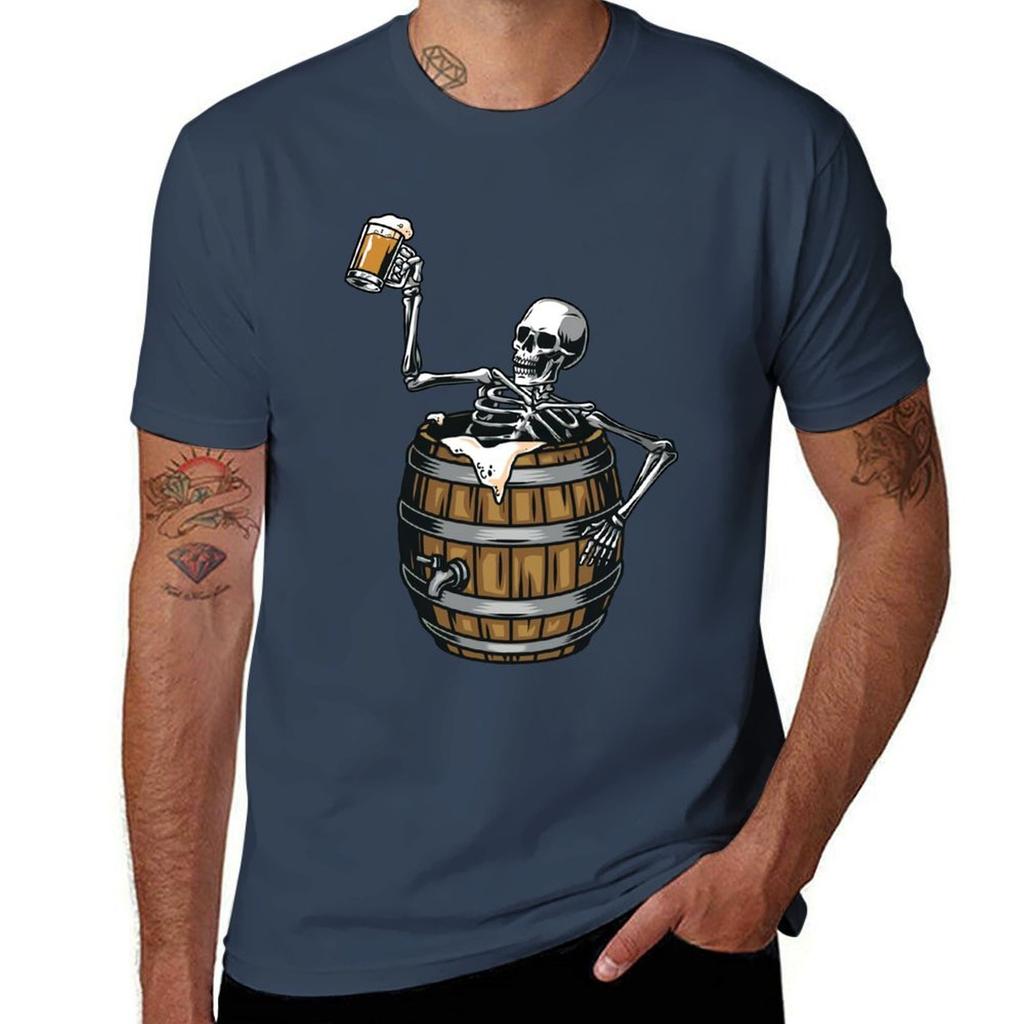 Skeleton Drinking Beer T-Shirt Customizeds Tees Customs Design Your Own Sweat Fruit of the Loom Mens T Shirts
