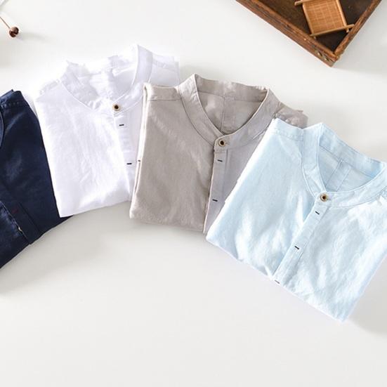 Осень-весна мужская рубашка с воротником-стойкой Slim Fit сплошной цвет полуоднобортный пуловер с длинными рукавами повседневная повседневная одежда офисный топ